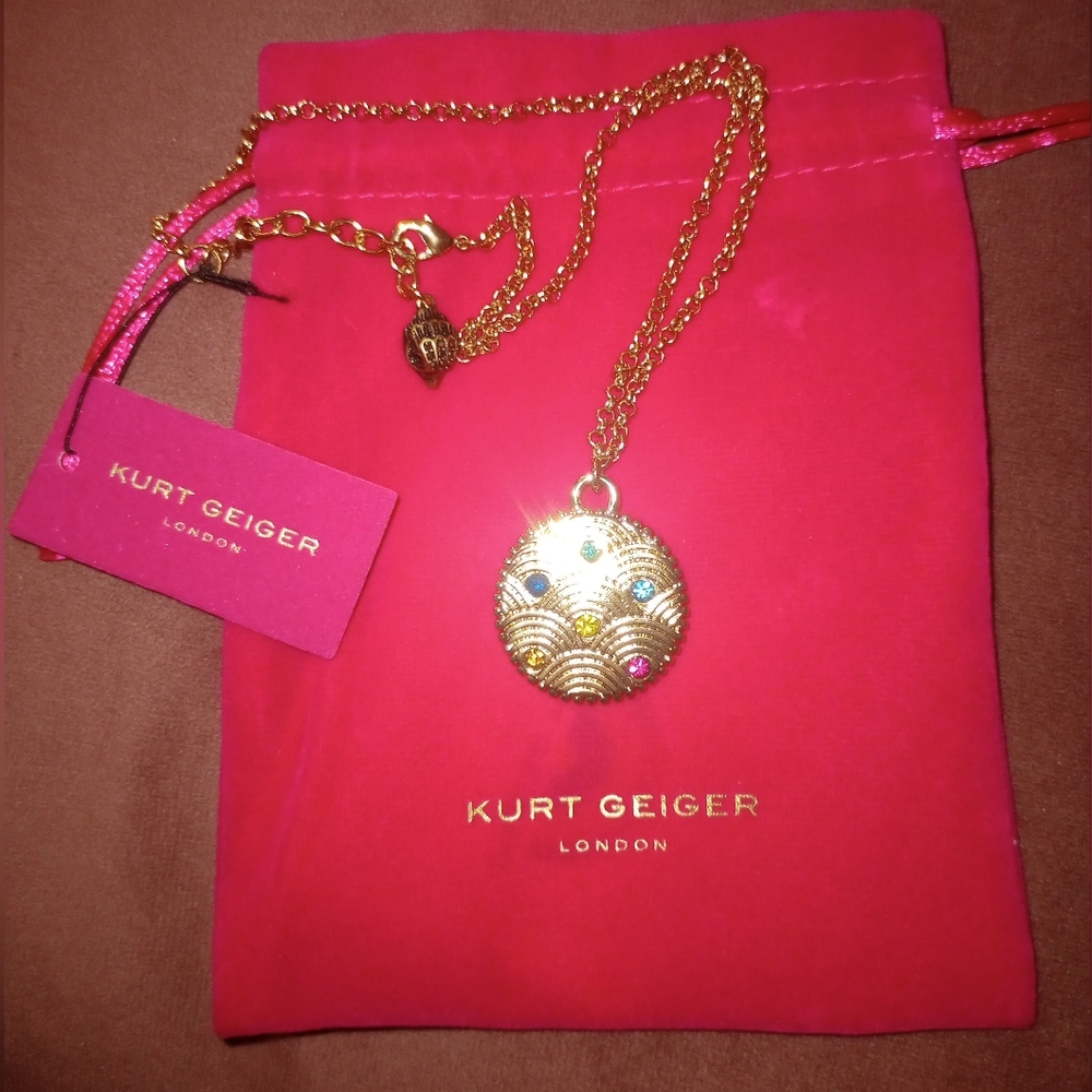 Kurt Geiger Gold Pendant Necklace with Multicolor Gems